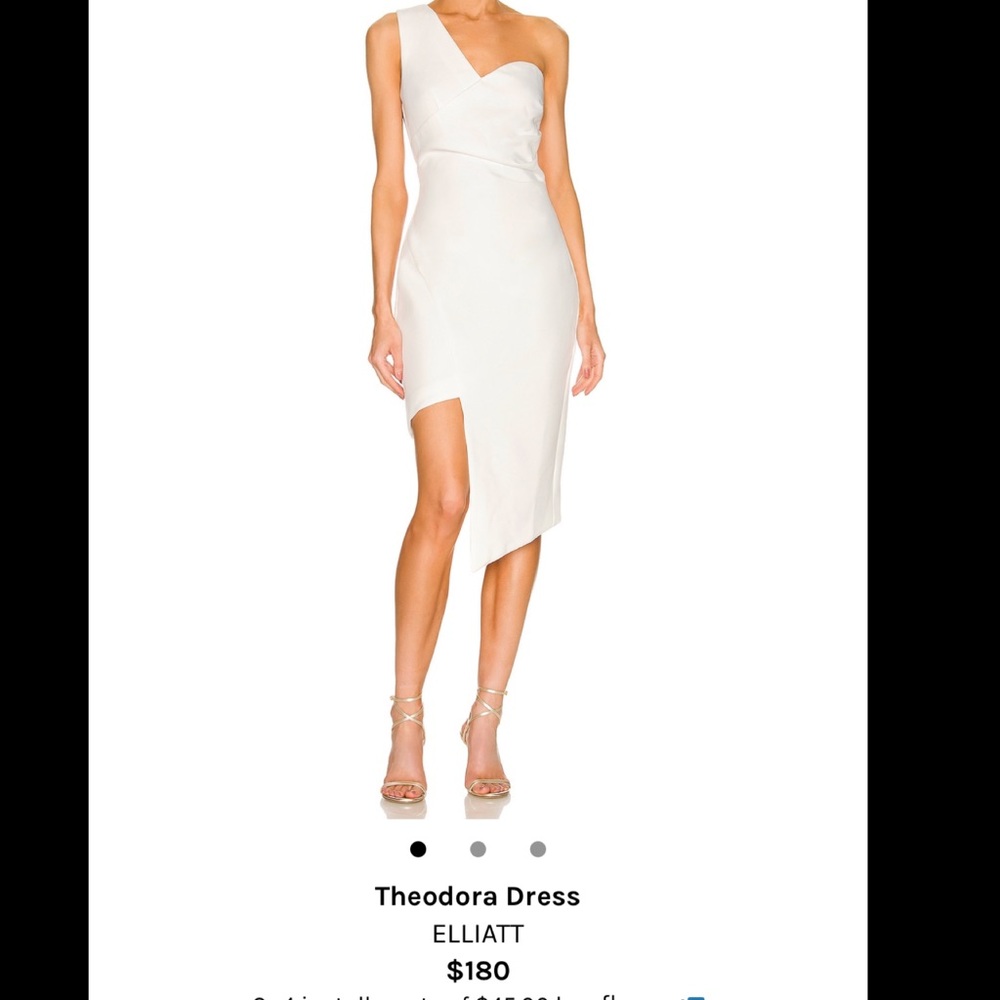 ELLIATT Theodora white one shoulder dress worn to wedding rehearsal